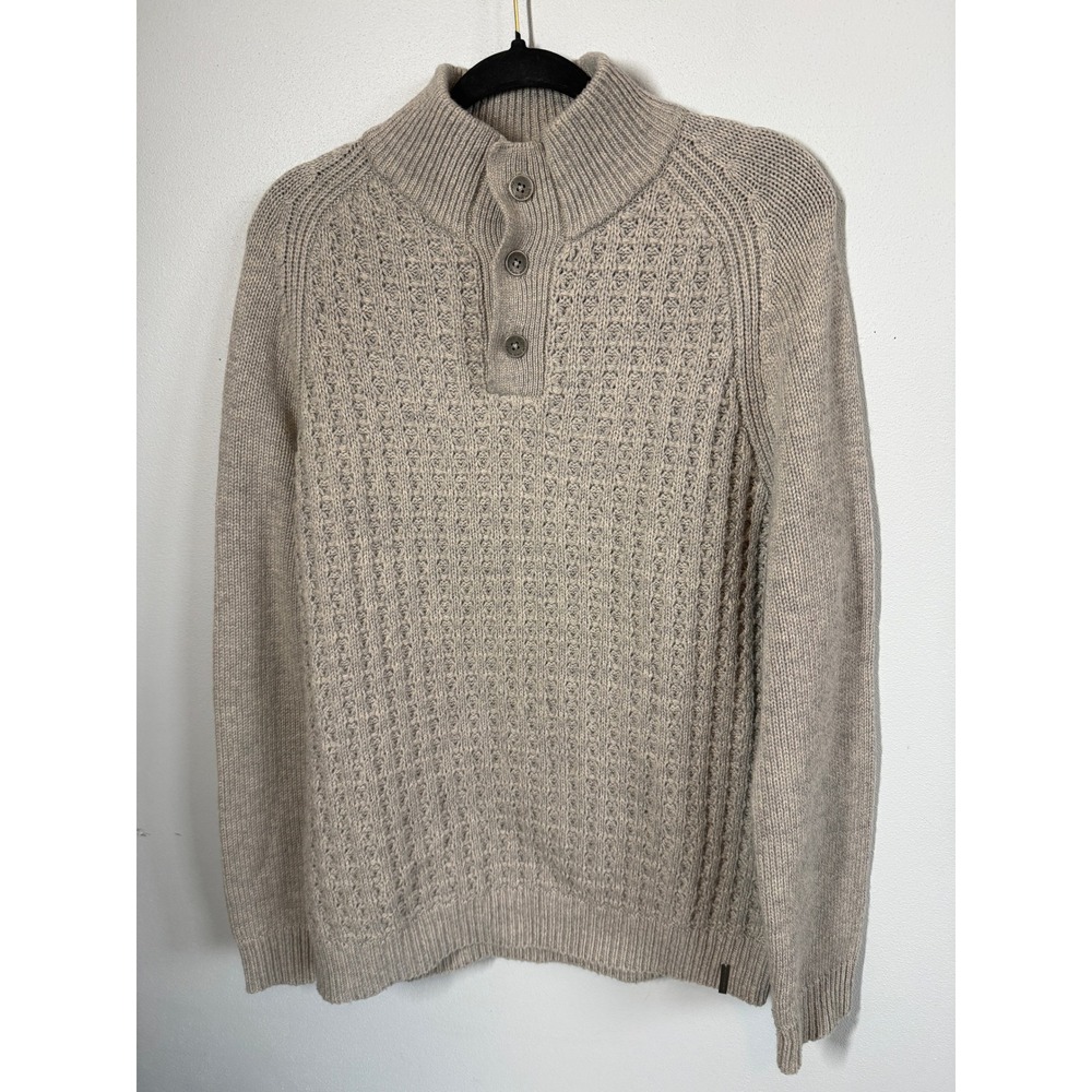 Calvin Klein Mens Sweater Size L Gray Mock Neck Button Pullover Preppy Casual